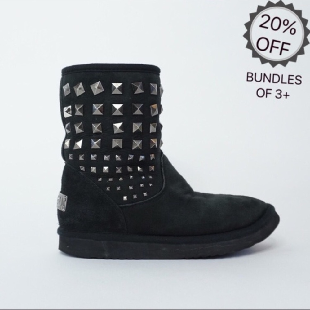 Mou | Shearling Boots Black Studded | 6-7